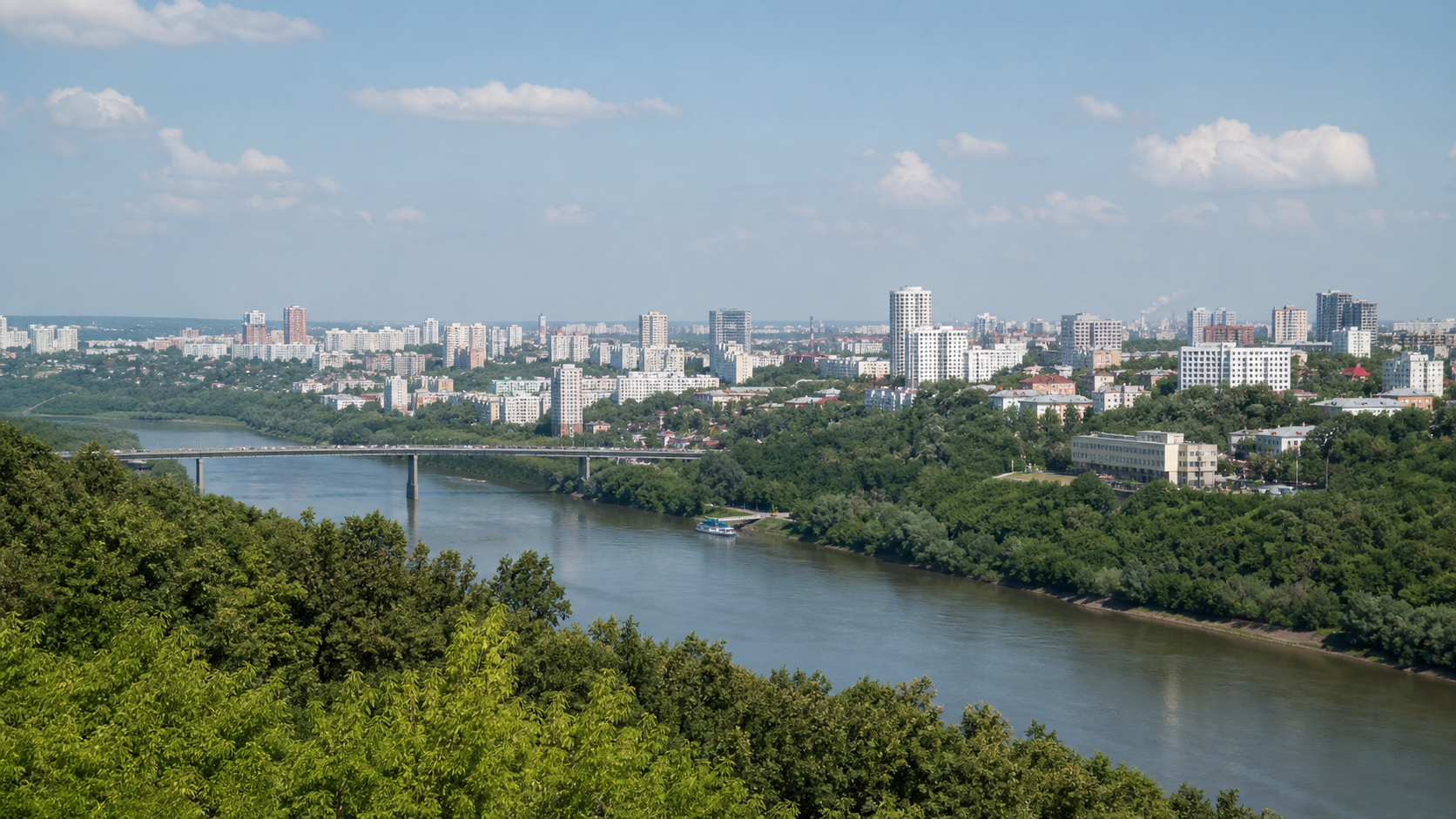Башкирия на машине и панорама Уфы над Белой
