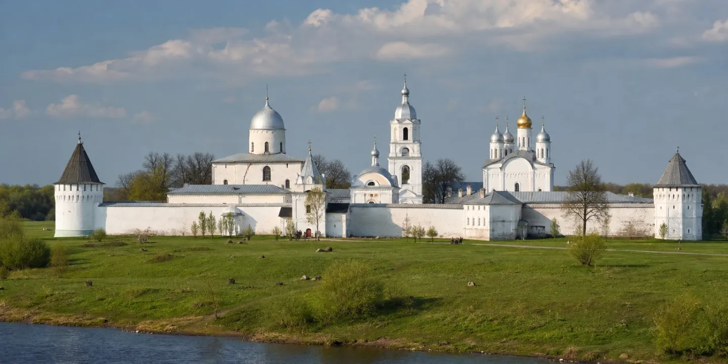 Юрьев монастырь у Волхова в Великом Новгороде