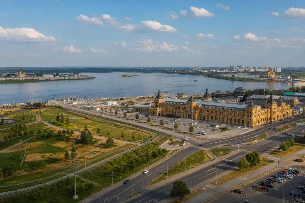 Стрелка и Нижегородская ярмарка во второй день поездки на выходные в Нижний Новгород.