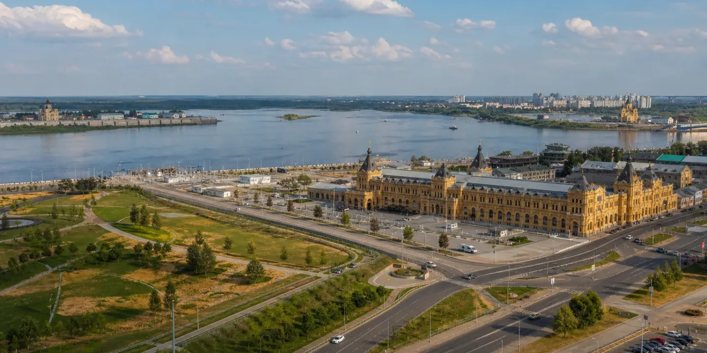 Стрелка и Нижегородская ярмарка во второй день поездки на выходные в Нижний Новгород.