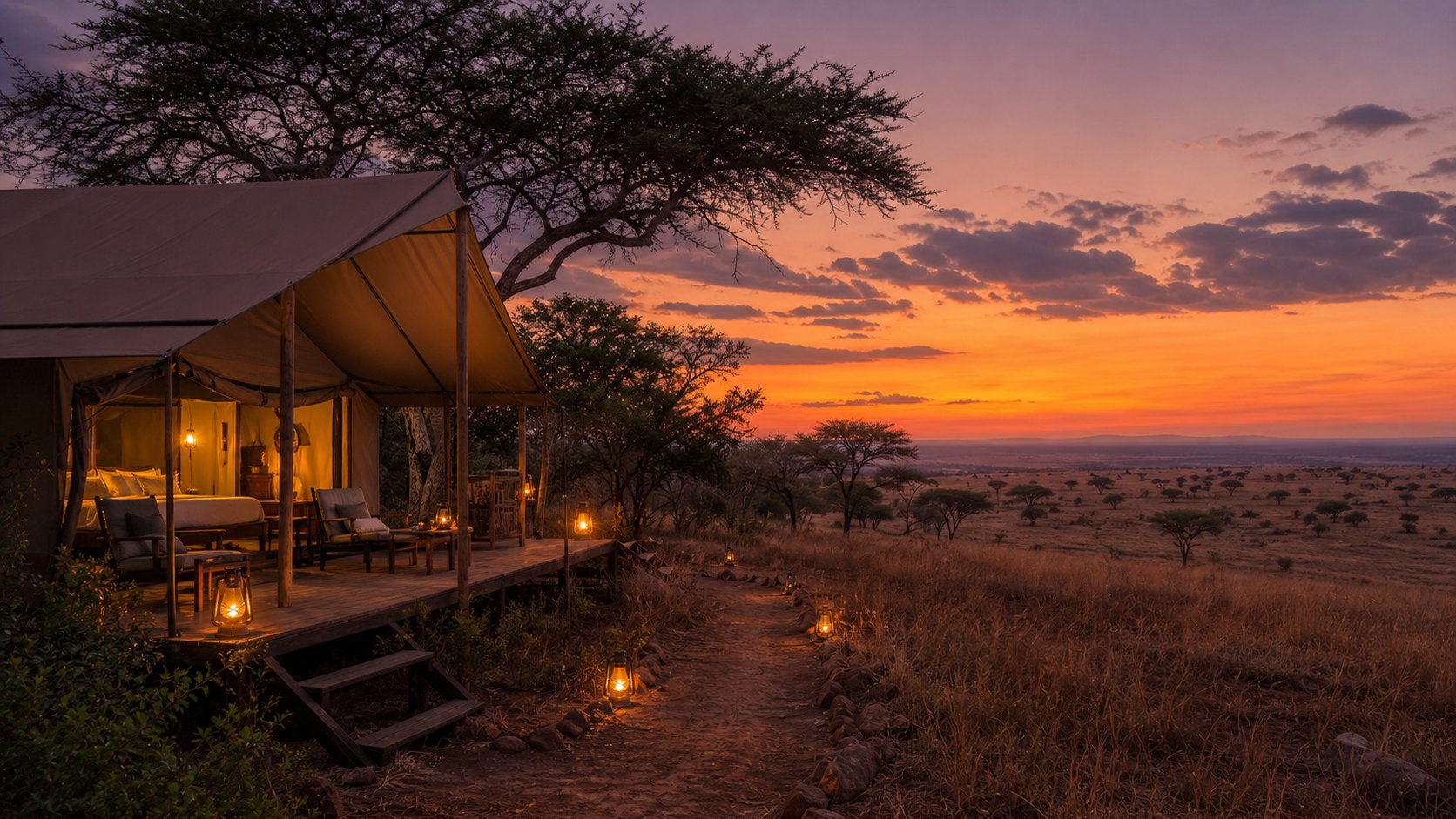 Tented camp рядом с саванной в Танзании