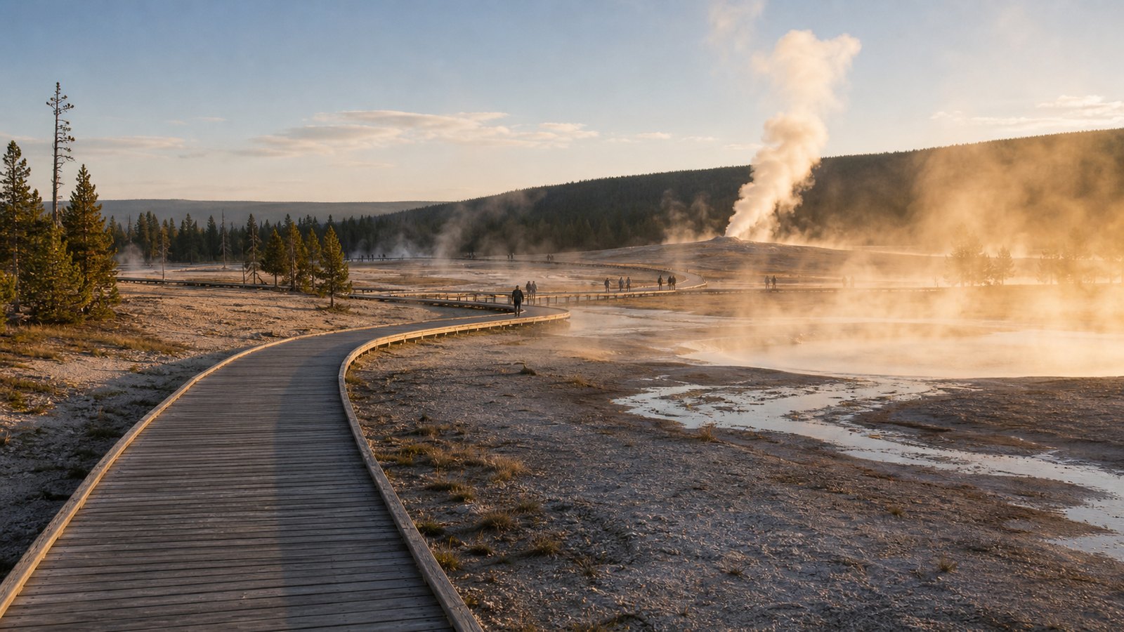 Утренний маршрут к Old Faithful и гейзерным бассейнам Йеллоустоуна