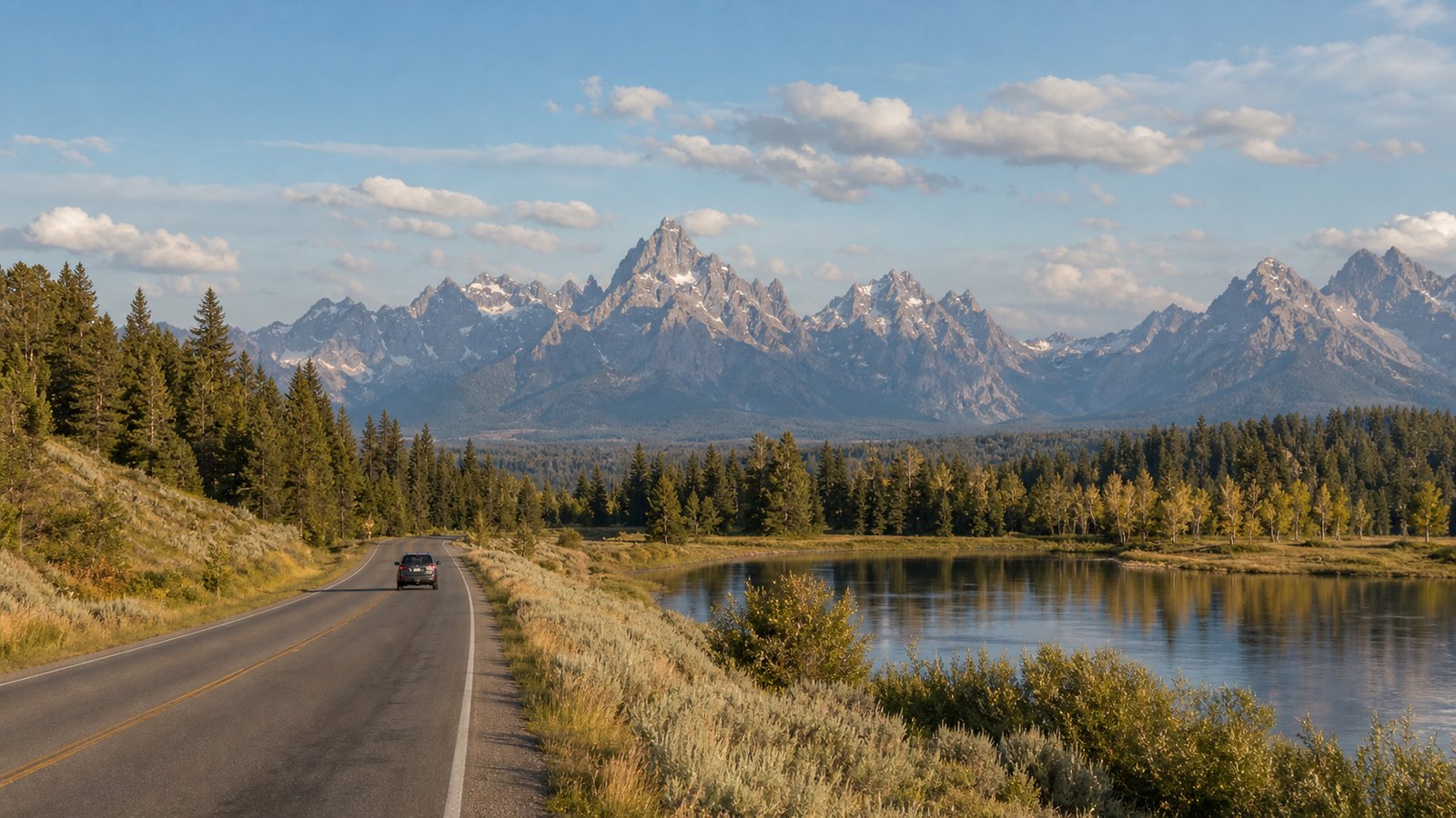 Дорога из Йеллоустоуна к Grand Teton или резервный день маршрута