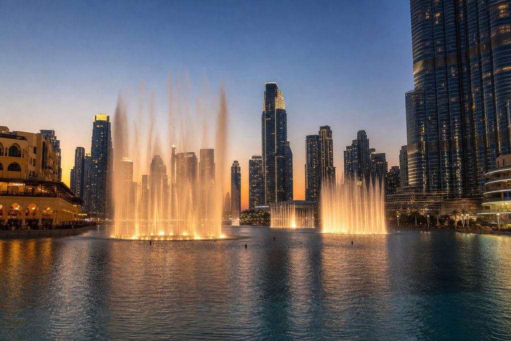 Фонтаны Dubai Mall в маршруте на выходные в Дубай.